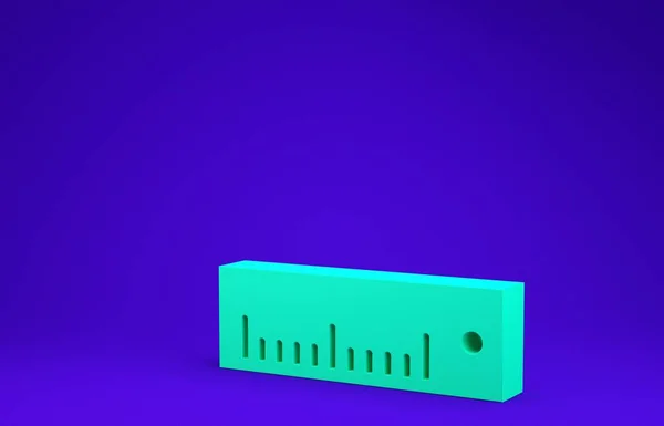 Icona del righello verde isolata su sfondo blu. Simbolo dritto. Concetto minimalista. Illustrazione 3d rendering 3D — Foto Stock