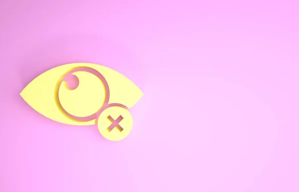 Κίτρινο αόρατο ή απόκρυψη εικονίδιο που απομονώνεται σε ροζ φόντο. Μινιμαλιστική έννοια. 3D απεικόνιση 3d καθιστούν — Φωτογραφία Αρχείου