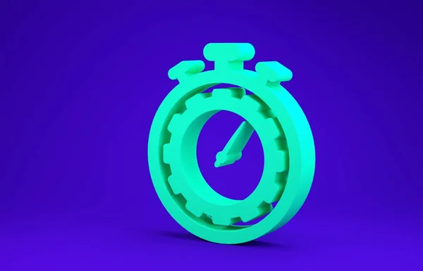 绿色时间管理图标隔离在蓝色背景。时钟和齿轮的标志。生产力的象征。最低纲领的概念。3D渲染3D插图 — 图库照片