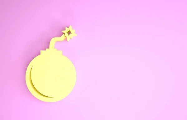 노란 폭탄이 핑크 배경에 고립 된 아이콘을 터트릴 준비를 하고 있습니다. 미니멀리즘의 개념입니다. 3d 삽화 3D 렌더링 — 스톡 사진