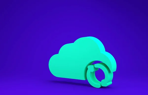 Πράσινο Σύννεφο εικονίδιο ανανέωσης απομονωμένο σε μπλε φόντο. Σύννεφα και βέλη. Μινιμαλιστική έννοια. 3D απεικόνιση 3d καθιστούν — Φωτογραφία Αρχείου