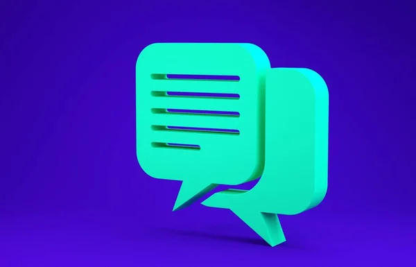 Icono de chat verde aislado sobre fondo azul. Símbolo de burbujas de habla. Concepto minimalista. 3D ilustración 3D render —  Fotos de Stock