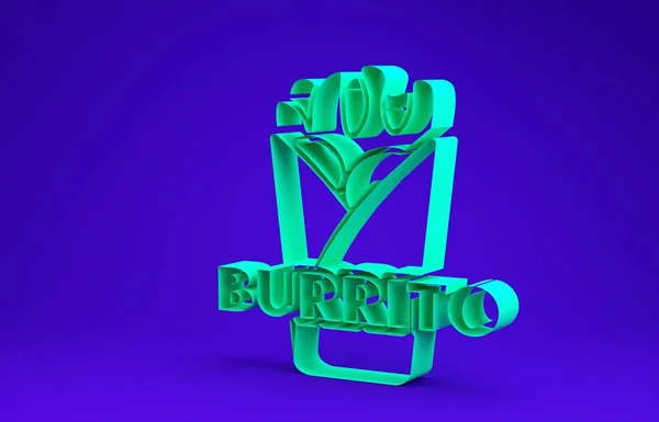 Groene Burrito icoon geïsoleerd op blauwe achtergrond. Traditioneel Mexicaans fastfood. Minimalisme concept. 3d illustratie 3D renderen — Stockfoto