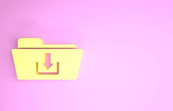Dossier jaune icône de téléchargement isolé sur fond rose. Concept de minimalisme. Illustration 3D rendu 3D — Photo