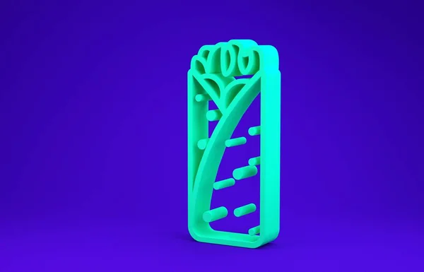 녹색 부리토 아이콘은 푸른 배경에 분리되어 있습니다. 전통적 인 멕시코 패스트 푸드. 미니멀리즘의 개념입니다. 3d 삽화 3D 렌더링 — 스톡 사진
