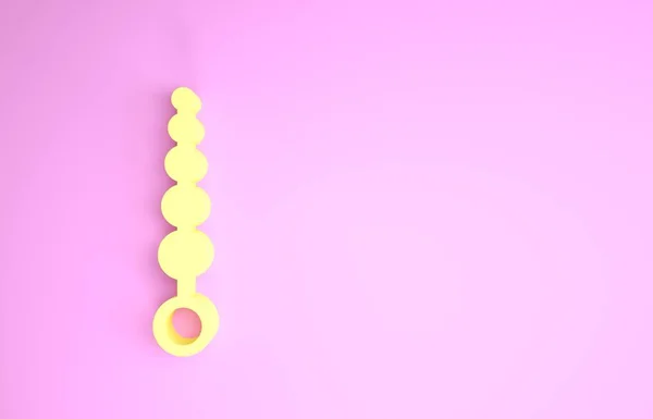 Perles Anal jaune icône isolée sur fond rose. Boules anales signe. Accessoire fétiche. Jouet sexuel pour hommes et femmes. Concept de minimalisme. Illustration 3D rendu 3D — Photo