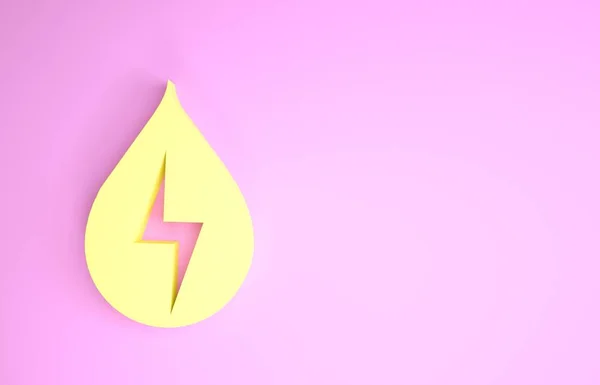 Κίτρινος Νερό ενέργειας εικονίδιο απομονώνονται σε ροζ φόντο. Οικολογία έννοια με σταγόνα νερού. Εναλλακτική έννοια της ενέργειας. Μινιμαλιστική έννοια. 3d απεικόνιση 3D καθιστούν — Φωτογραφία Αρχείου