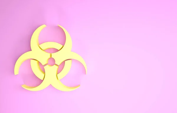 Желтый символ биологической опасности выделен на розовом фоне. Концепция минимализма. 3D-рендеринг — стоковое фото