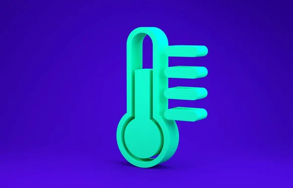 Grünes Thermometer-Symbol isoliert auf blauem Hintergrund. Minimalismus-Konzept. 3D Illustration 3D Renderer — Stockfoto