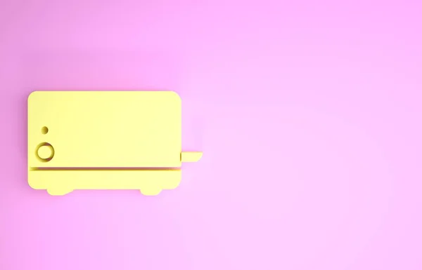Ícone de torradeira amarela isolado no fundo rosa. Conceito de minimalismo. 3D ilustração 3D render — Fotografia de Stock