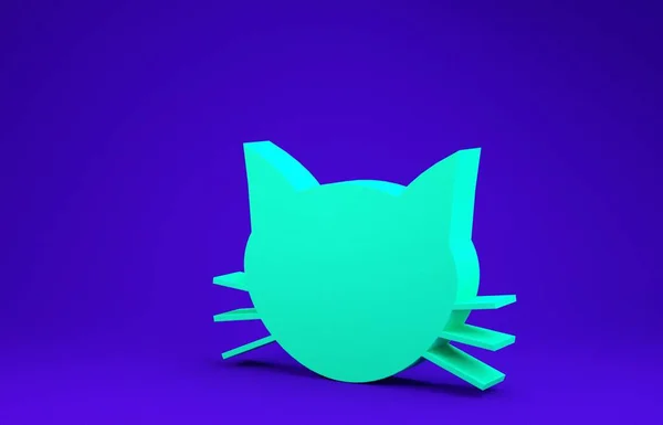 Ícone Gato verde isolado no fundo azul. Conceito de minimalismo. 3D ilustração 3D render — Fotografia de Stock