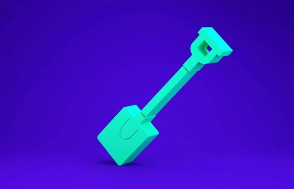 Grüne Gartenschaufel Symbol isoliert auf blauem Hintergrund. Gartenwerkzeug. Werkzeug für Gartenbau, Landwirtschaft, Landwirtschaft. Minimalismus-Konzept. 3D Illustration 3D Renderer — Stockfoto