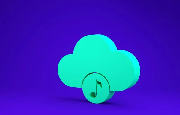 Ikona usługi przesyłania strumieniowego Green Music na niebieskim tle. Chmura dźwiękowa, strumieniowanie mediów online, piosenka online, fala dźwiękowa. Koncepcja minimalizmu. Ilustracja 3d — Zdjęcie stockowe