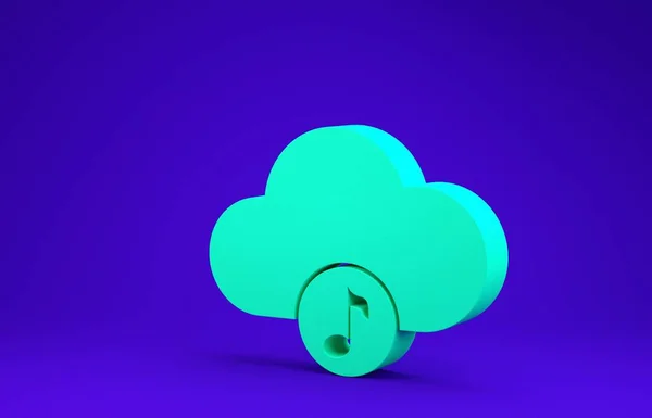 Green Music streaming service icon isolated on blue background. Sound cloud computing, online media streaming, online song, audio wave. Minimalism concept. 3d illustration 3D render