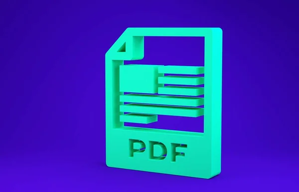 Grønn PDF-fil. Last ned pdf-knappeikonet isolert på blå bakgrunn. PDF-filsymbol. Minimaliseringskonsept. 3d illustrasjon 3D render – stockfoto