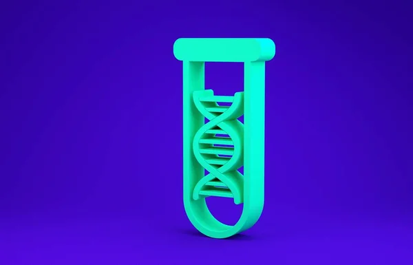 Recherche ADN vert, icône de recherche isolée sur fond bleu. Génie génétique, tests génétiques, clonage, tests de paternité. Concept de minimalisme. Illustration 3D rendu 3D — Photo