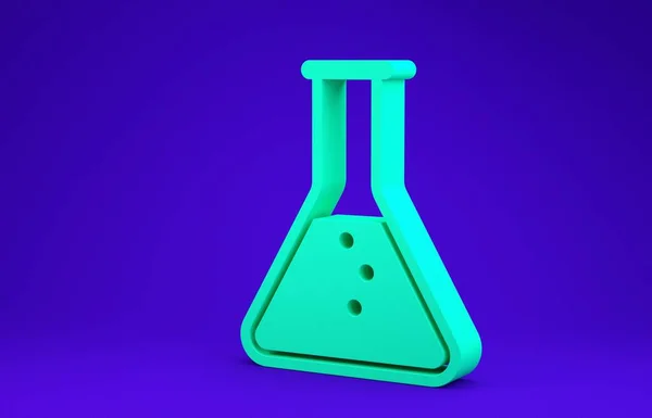 Zielona probówka i kolba - chemiczna ikona laboratoryjna wyizolowana na niebieskim tle. Koncepcja minimalizmu. Ilustracja 3d — Zdjęcie stockowe