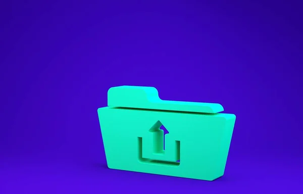 Groene map uploaden pictogram geïsoleerd op blauwe achtergrond. Minimalisme concept. 3d illustratie 3d renderen — Stockfoto