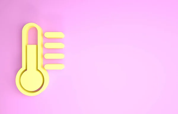 Gele thermometer pictogram geïsoleerd op roze achtergrond. Minimalisme concept. 3d illustratie 3d renderen — Stockfoto