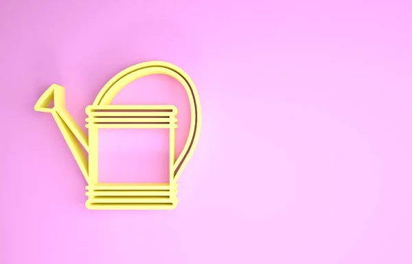 Annaffiatoio giallo può icona isolata su sfondo rosa. Simbolo di irrigazione. Concetto minimalista. Illustrazione 3d rendering 3D — Foto Stock