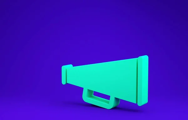 Grünes Megafon-Symbol isoliert auf blauem Hintergrund. Minimalismus-Konzept. 3D Illustration 3D Renderer — Stockfoto