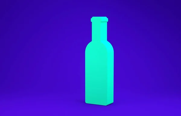 Garrafa verde de ícone de vinho isolado no fundo azul. Conceito de minimalismo. 3D ilustração 3D render — Fotografia de Stock