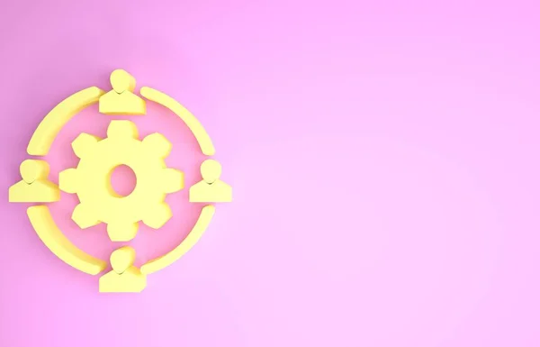 Żółta ikona koncepcji Outsourcing odizolowana na różowym tle. Znak współpracy. Idea pracy zespołowej i inwestycji. Koncepcja minimalizmu. Ilustracja 3d — Zdjęcie stockowe