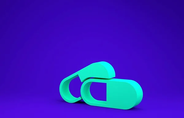 Medicina verde comprimido ou tablet ícone isolado no fundo azul. Comprimido de cápsula e sinal de droga. Design de farmácia. Conceito de minimalismo. 3D ilustração 3D render — Fotografia de Stock