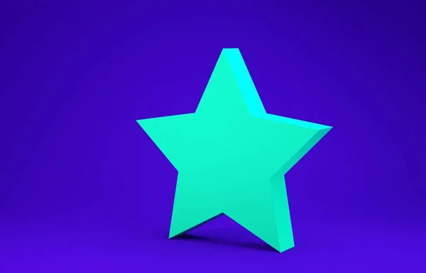 Yeşil Yıldız simgesi mavi arkaplanda izole edildi. Favori, en iyi derecelendirme, ödül sembolü. Minimalizm kavramı. 3d illüstrasyon 3d canlandırma — Stok fotoğraf