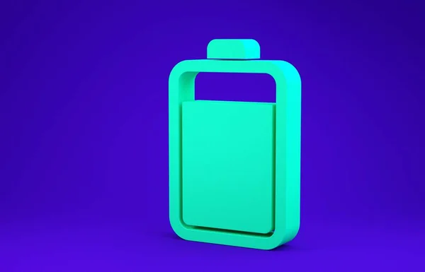 Icono de batería verde aislado sobre fondo azul. Concepto minimalista. 3D ilustración 3D render — Foto de Stock