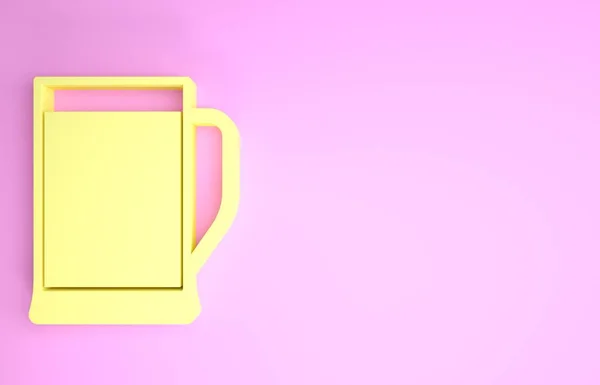 Icono de vaso amarillo de cerveza aislado sobre fondo rosa. Concepto minimalista. 3D ilustración 3D render — Foto de Stock