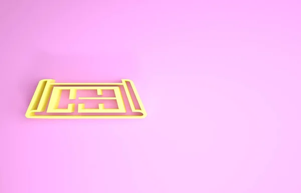 Иконка плана "Желтый дом" на розовом фоне. Концепция минимализма. 3D-рендеринг — стоковое фото