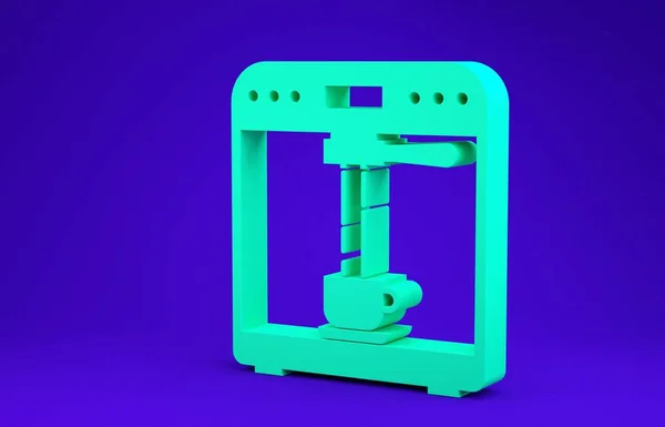 Mavi arka planda yeşil kahve makinesi ve kahve fincanı ikonu var. Minimalizm kavramı. 3d illüstrasyon 3d canlandırma — Stok fotoğraf