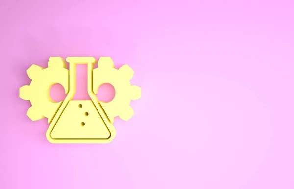 Icône de bio-ingénierie jaune isolée sur fond rose. Élément de l'icône de la génétique et du génie biologique. Biologie, molécule, icône chimique. Concept de minimalisme. Illustration 3D rendu 3D — Photo