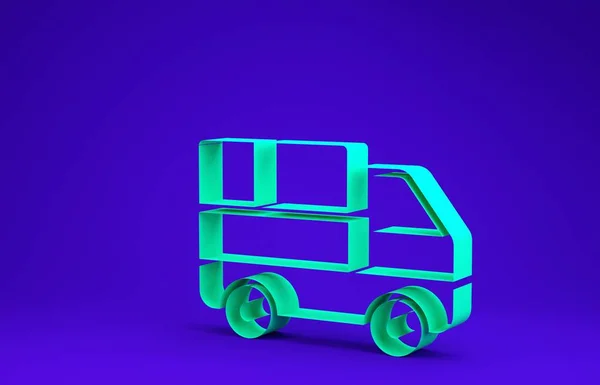 Green Delivery truck met kartonnen dozen achter pictogram geïsoleerd op blauwe achtergrond. Minimalisme concept. 3d illustratie 3d renderen — Stockfoto