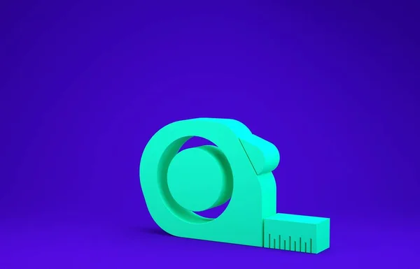 Icono de construcción de la ruleta verde aislado sobre fondo azul. Cinta métrica símbolo. Concepto minimalista. 3D ilustración 3D render —  Fotos de Stock