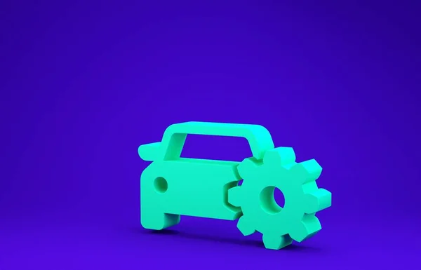 Grön bil service ikon isolerad på blå bakgrund. Fordonsmekaniker. Mekaniker. Reparation av bilmekaniker. Underhållsskylt. Minimalistiskt koncept. 3D-illustration 3D-återgivning — Stockfoto