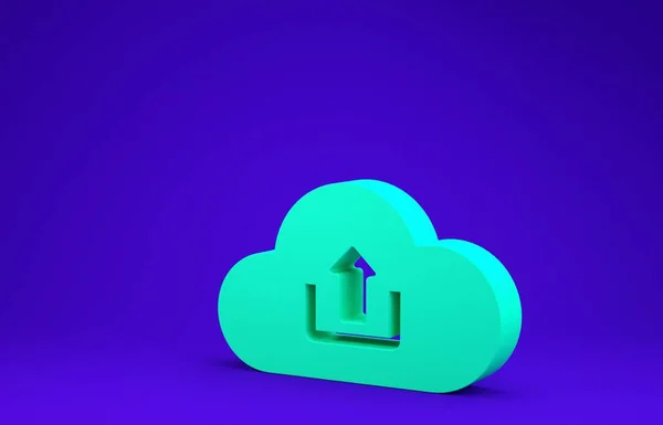 Green Cloud ladda upp ikon isolerad på blå bakgrund. Minimalistiskt koncept. 3D-illustration 3D-återgivning — Stockfoto