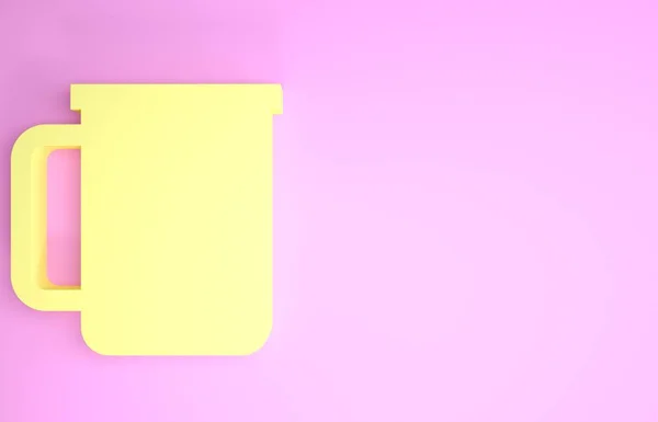 Sárga kávé csésze lapos ikon elszigetelt rózsaszín háttér. Teáscsésze. Forró kávé. Minimalizmus koncepció. 3d illusztráció 3d render — Stock Fotó