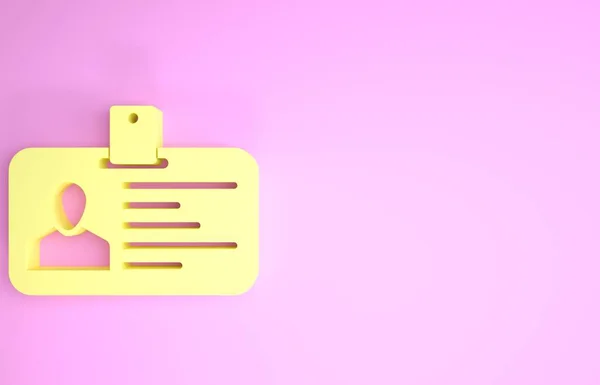 Gul ID-brikke isolert på rosa bakgrunn. Den kan brukes til presentasjon, bedriftens identitet og reklame. Minimaliseringskonsept. 3d illustrasjon 3D render – stockfoto