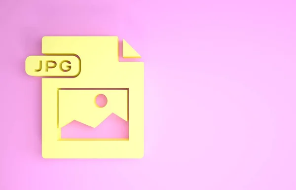 Documento de arquivo JPG amarelo. Baixar ícone de botão de imagem isolado no fundo rosa. Símbolo de ficheiro JPG. Conceito de minimalismo. 3D ilustração 3D render — Fotografia de Stock