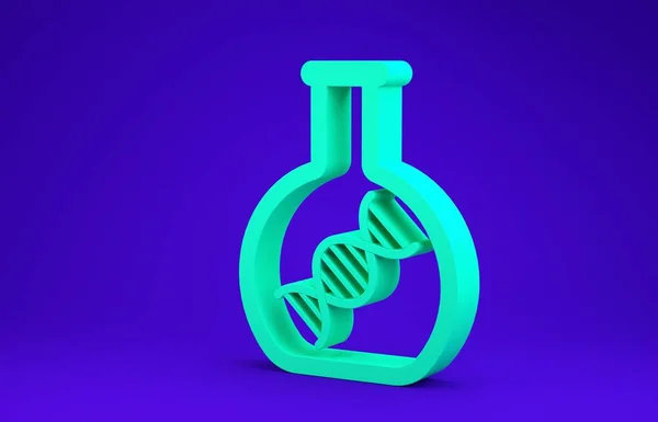 Pesquisa de ADN verde, ícone de pesquisa isolado no fundo azul. Engenharia genética, testes genéticos, clonagem, testes de paternidade. Conceito de minimalismo. 3D ilustração 3D render — Fotografia de Stock