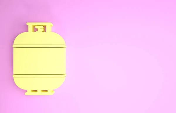 Ícone amarelo do tanque de gás propano isolado no fundo rosa. Ícone do tanque de gás inflamável. Conceito de minimalismo. 3D ilustração 3D render — Fotografia de Stock