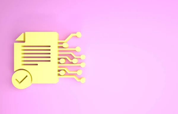 Yellow Smart contract icon isolated on pink background. Blockchain technology, cryptocurrency mining, bitcoin, altcoins, digital money market. Minimalism concept. 3d illustration 3D render