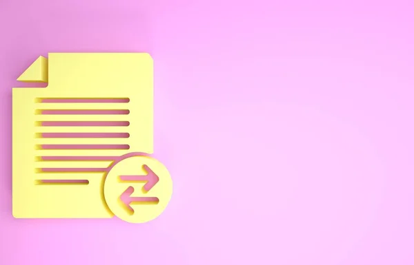 Amarillo Transferir archivos icono aislado sobre fondo rosa. Copiar archivos, intercambio de datos, copia de seguridad, migración de PC, conceptos de intercambio de archivos. Concepto minimalista. 3D ilustración 3D render — Foto de Stock