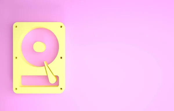 Κίτρινος σκληρός δίσκος Hdd εικονίδιο απομονωμένο σε ροζ φόντο. Μινιμαλιστική έννοια. 3D απεικόνιση 3d καθιστούν — Φωτογραφία Αρχείου