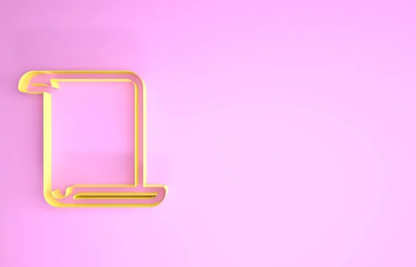 Icono de desplazamiento de papel amarillo aislado sobre fondo rosa. Señal de desplazamiento de lona. Concepto minimalista. 3D ilustración 3D render — Foto de Stock