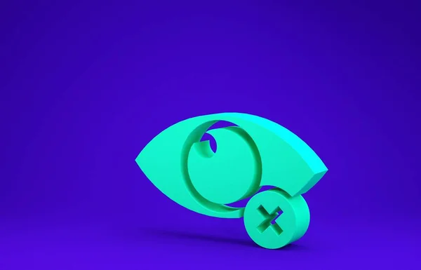 Πράσινο Αόρατο ή απόκρυψη εικονιδίου που απομονώνεται σε μπλε φόντο. Μινιμαλιστική έννοια. 3D απεικόνιση 3d καθιστούν — Φωτογραφία Αρχείου