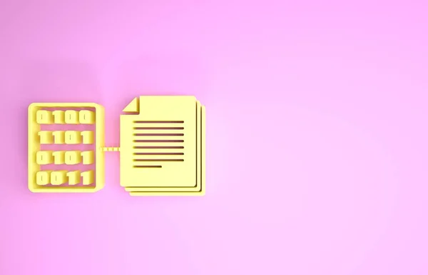 Ícone de contrato amarelo inteligente isolado no fundo rosa. Tecnologia Blockchain, mineração criptomoeda, bitcoin, altcoins, mercado monetário digital. Conceito de minimalismo. 3D ilustração 3D render — Fotografia de Stock