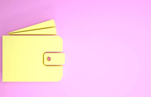Icono de billetera amarilla aislado sobre fondo rosa. Concepto minimalista. 3D ilustración 3D render —  Fotos de Stock